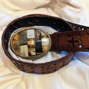 "Streets Ahead" USA Rustic Leather Belt with Mosaic Buckle